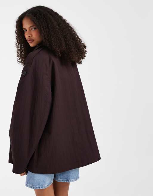 ASOS DESIGN – Kurzer Trenchcoat in A-Linie in Schokobraun mit Stehkragen, 4 von 4