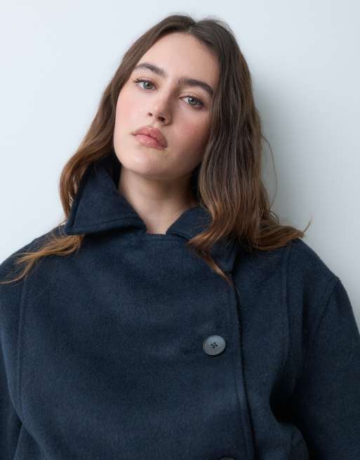 ASOS DESIGN – Kurzer Trenchcoat in Marineblau mit Wollanteil und tief sitzendem Gürtel, 4 von 5
