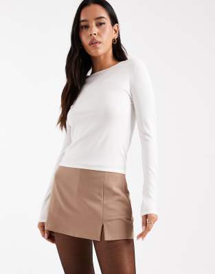 ASOS DESIGN - Kurzer Volant-Skort in Mokka-Neutral