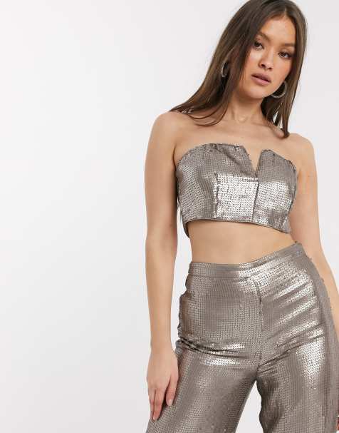 ASOS DESIGN – Kurzes Bandeau-Oberteil mit Pailletten, Kombiteil