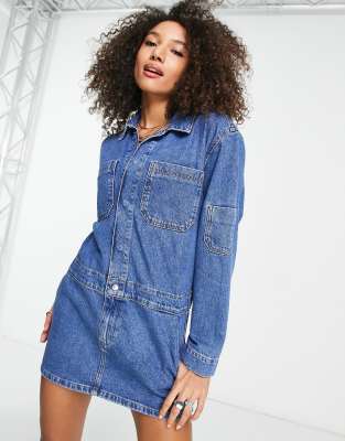 ASOS DESIGN - Kurzes Cargo-Jeanskleid in Blau