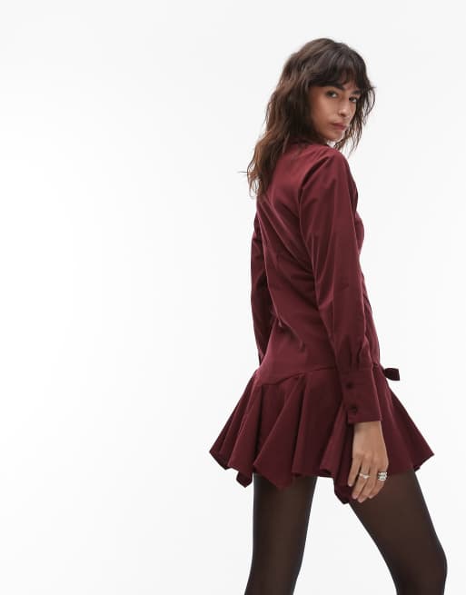 ASOS DESIGN – Kurzes Hemdblusenkleid in Beerenrot mit Bindedetail an der Taille, 4 von 4