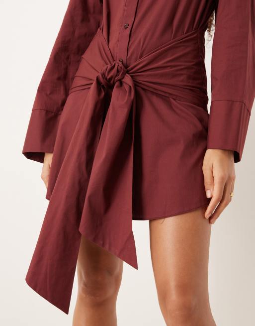 ASOS DESIGN – Kurzes Hemdblusenkleid in Burgunderrot mit Wickeldetail vorne, 4 von 4