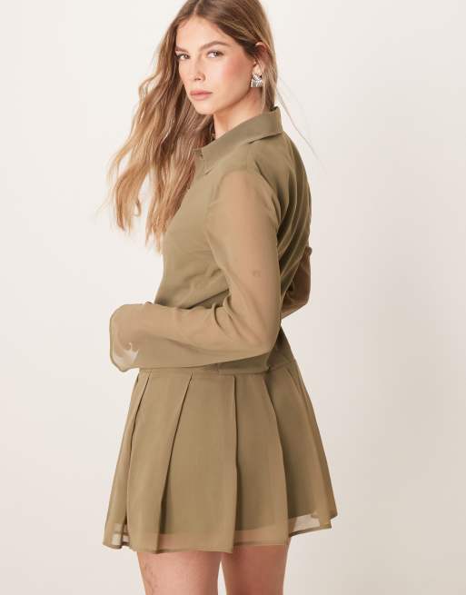 ASOS DESIGN – Kurzes Hemdkleid in Khaki mit Faltenrock, 4 von 4