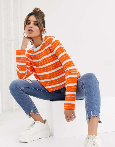 ASOS DESIGN – Kurzes, kastenförmiges Shirt mit langen Ärmeln und Streifenmuster