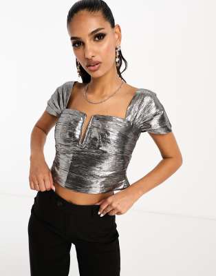 ASOS DESIGN - Kurzes Metallic-Oberteil in Silber