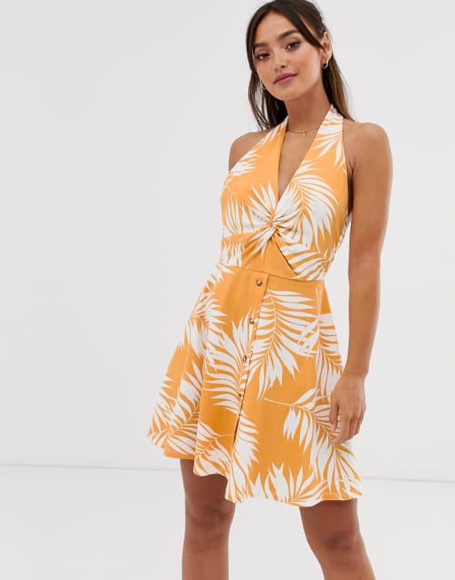 Asos Design Kurzes Neckholder Sommerkleid Mit Palmenprint Asos