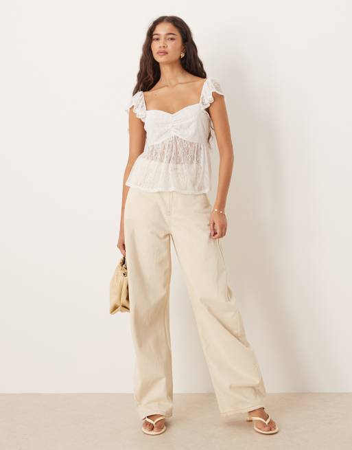 ASOS DESIGN – Kurzes Oberteil im Milkmaid-Stil in Elfenbeinweiß, 2 von 4