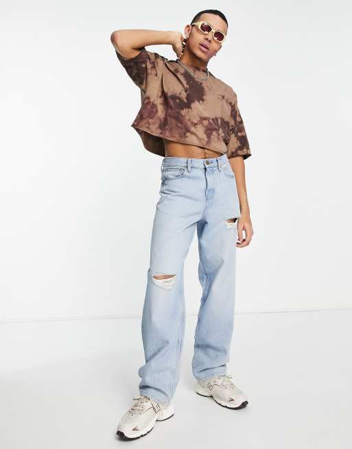 ASOS DESIGN – Kurzes Oversize-T-Shirt mit Bleichwaschung in Braun - BROWN