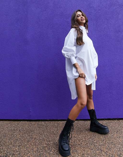 ASOS DESIGN – Kurzes Oversized-Boyfriend-Hemdkleid in Weiß
