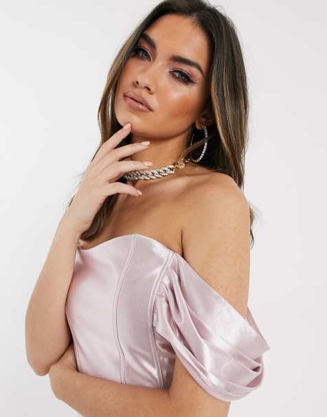 ASOS Design – Kurzes, schulterfreies Oberteil in Rosa, Kombiteil