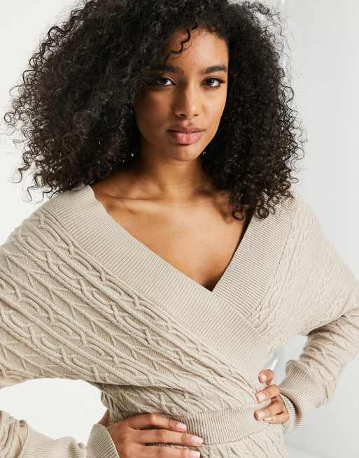ASOS DESIGN – Kurzes, schulterfreies Strickkleid mit Wickel-Design und Korsett-Oberteil, 3 von 4