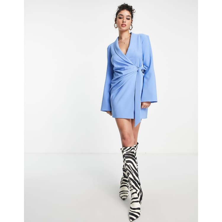 ASOS DESIGN Kurzes Smoking Kleid in Blau mit gewickelter