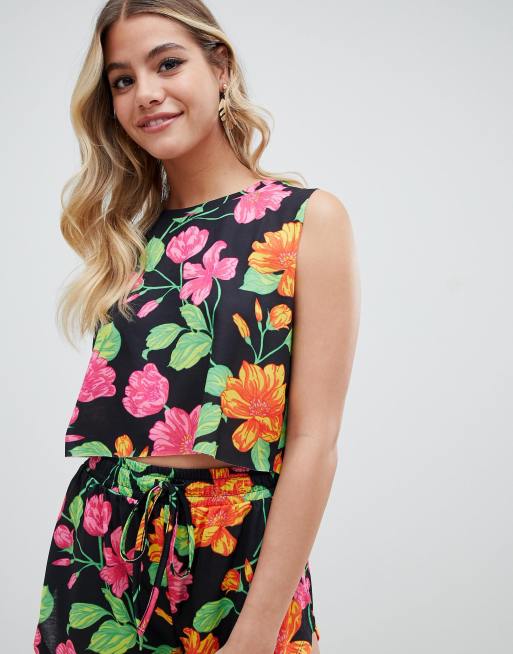 ASOS DESIGN – Jersey-Strandset mit neonfarbenem Tropenmuster, 2 von 3