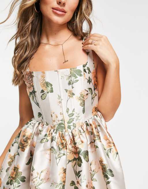 ASOS DESIGN – Kurzes, strukturiertes Jacquard-Skater-Kleid mit rosa Rosenmuster , 3 von 4