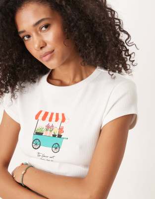 ASOS DESIGN – Kurzes T-Shirt in Weiß mit Blumenwagen-Print - view 1