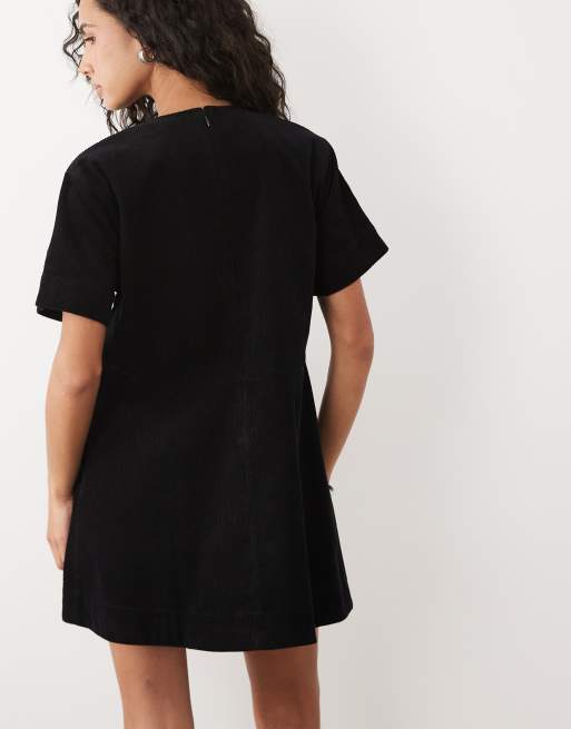 ASOS DESIGN – Kurzes T-Shirt-Kleid aus Cord in Schwarz, 4 von 4