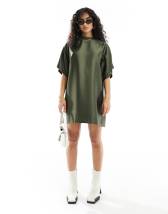 ASOS DESIGN satin oversized mini tshirt dress in green stripe