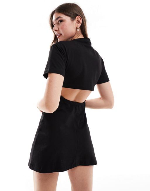 CerbeShops DESIGN – Kurzes T-Shirt-Kleid in Schwarz mit Rückenausschnitt