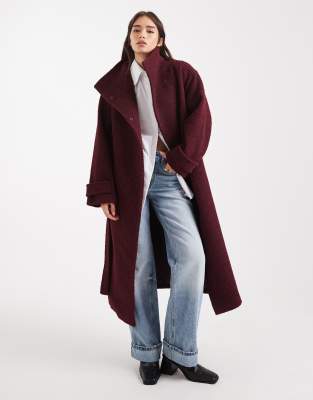 ASOS DESIGN - Kuscheliger, formeller Longline-Mantel in Burgunderrot