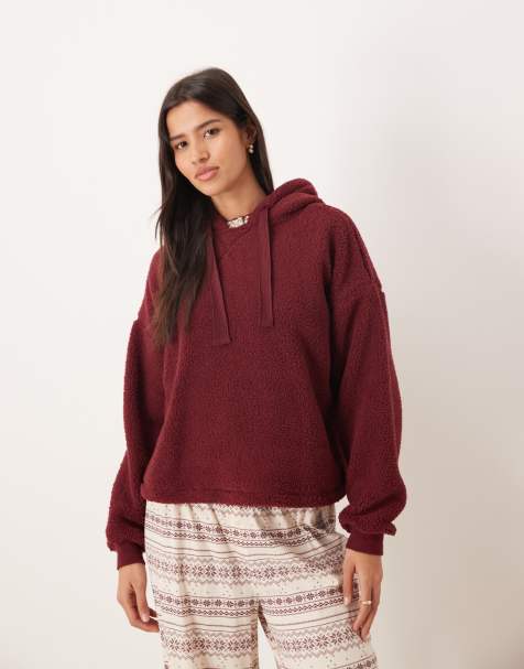 ASOS DESIGN – Kuscheliger Lounge-Kapuzenpullover in Burgunderrot mit Oversize-Schnitt - view 1