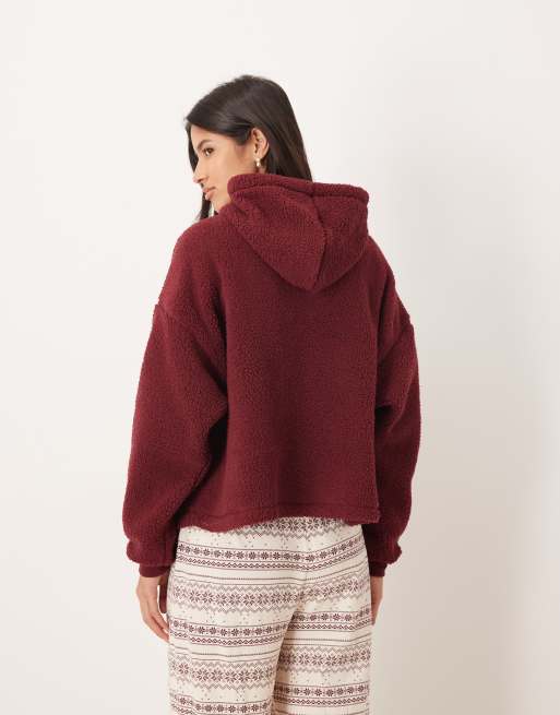 ASOS DESIGN – Kuscheliger Lounge-Kapuzenpullover in Burgunderrot mit Oversize-Schnitt, 3 von 4