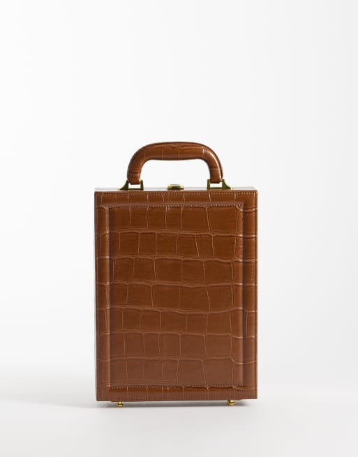 ASOS DESIGN kuvertväska i ljus kamel med krokodilmönster, 2 av 5