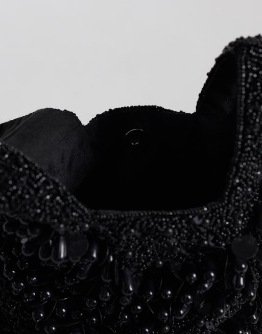 ASOS DESIGN kuvertväska med ögla och utsmyckning i svart, 3 av 4