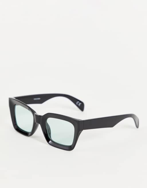 ASOS DESIGN – Kwadratowe okulary przeciwsłoneczne oversize z czarnymi grubymi oprawkami i turkusowymi soczewkami