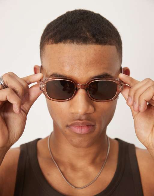 ASOS DESIGN – Kwadratowe okulary przeciwsłoneczne z brązowymi szkłami w brązowych przezroczystych oprawkach