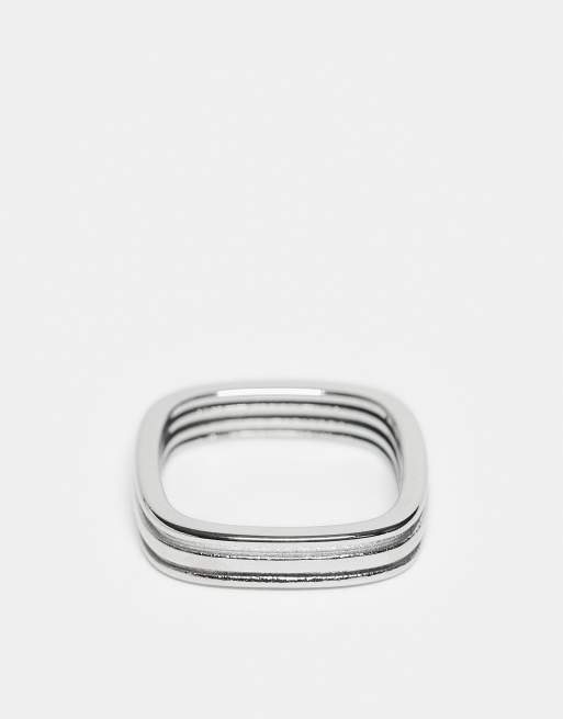 ASOS DESIGN – Kwadratowy pierścionek z wodoodpornej stali nierdzewnej w kolorze srebra z trzema rowkami