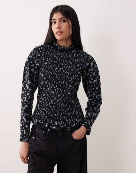 ASOS DESIGN – Kwiatowy top z długimi rękawami, marszczeniem i odkrytymi plecami - view 1