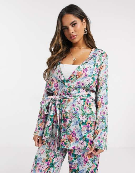 ASOS DESIGN – Kwiecista marynarka garniturowa z miękkiej satyny, element 3-częściowego zestawu