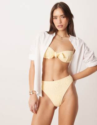Asos Design Kyle Broderie Antibes Tie Front Halter Scoop Bikini Top In Yellow
