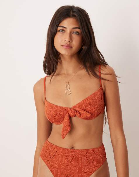 ASOS DESIGN - Kyle Sao Paolo - Top bikini color ruggine in pizzo con ferretto - view 1