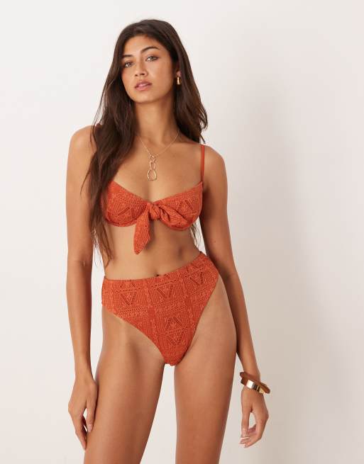 ASOS DESIGN - Kyle Sao Paolo - Top bikini color ruggine in pizzo con ferretto, 3 di 4