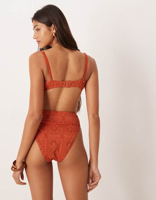 ASOS DESIGN - Kyle Sao Paolo - Top bikini color ruggine in pizzo con ferretto, 4 di 4