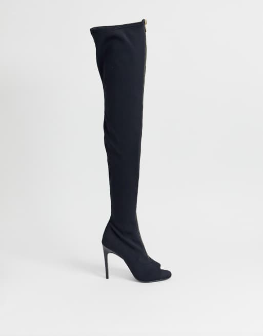 Black open toe thigh best sale high boots