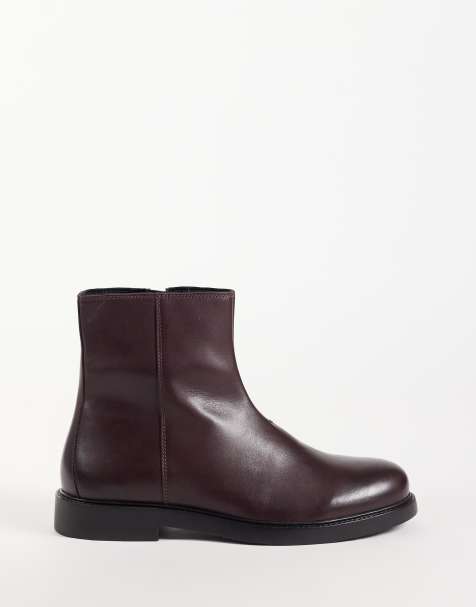 ASOS DESIGN laarzen met rits in bordeauxrood leer - view 1