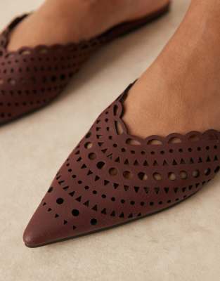 Asos Design Labyrinth Cut-out Pointed Flat Mules In Red