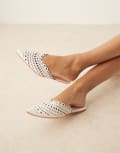 [ASOS DESIGN] ASOS DESIGN Labyrinth cut-out pointed flat mules in white 37 WHITE