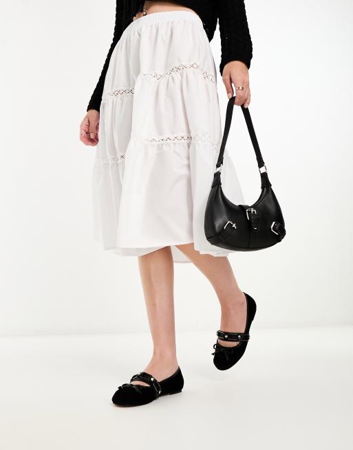 ASOS DESIGN Labyrinth round ballet flats with hardware in black velvet
