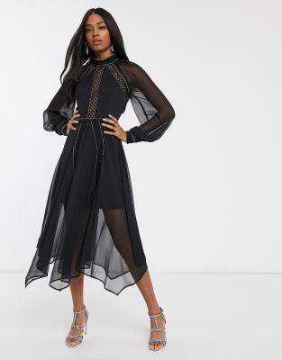 long chiffon dress with keyhole detail