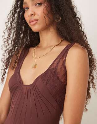 ASOS DESIGN LACE AND CHIFFON MIDI DRESS WITH FLARE PANELS 