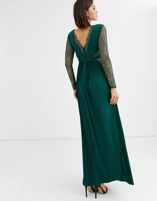 ASOS DESIGN lace and pleat long sleeve maxi dress