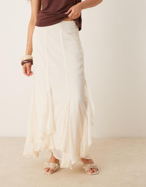 ASOS DESIGN lace and ruffle chiffon maxi skirt in cream