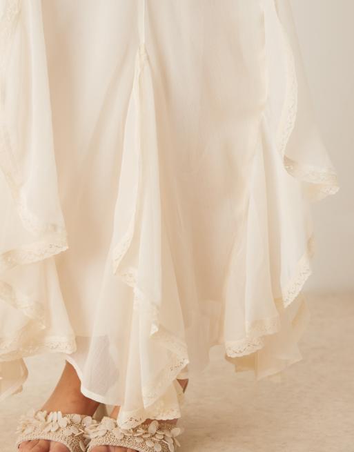 ASOS DESIGN lace and ruffle chiffon maxi skirt in cream