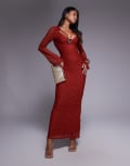 [ASOS DESIGN] ASOS DESIGN lace angel sleeve maxi dress with front cut out in red 8 Red