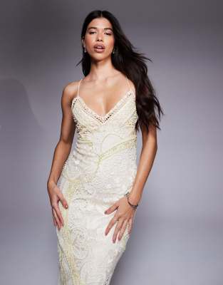 Asos Design Lace Applique Embellished Cami Maxi Dress In White