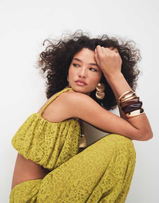 ASOS DESIGN lace balloon cami top in green - part of a set, 3 of 8
